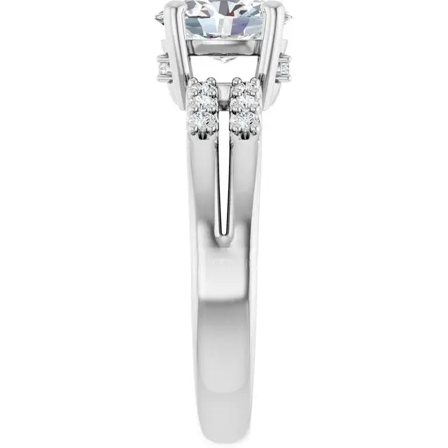 14K White Gold 1 1/5 CTW Oval-Cut Diamond Engagement Ring with Split Shank and Pavé Accents