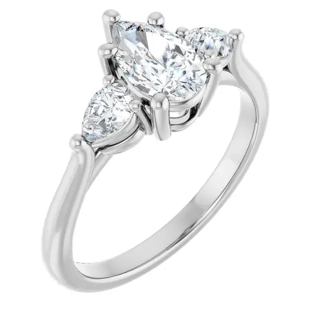 14K White Gold 1 1/5 CTW Pear-Shaped Diamond Three-Stone Engagement Ring with Pear Side Accents