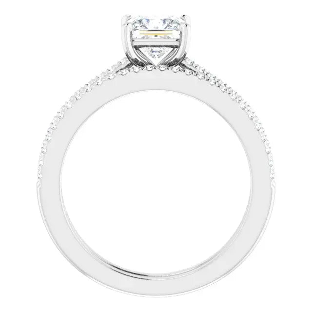 14K White Gold 1 1/8 CTW Princess Cut Diamond Solitaire Engagement Ring with Pavé Band