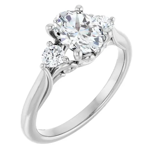 14K White Gold 1.24 CTW Oval-Cut Diamond Engagement Ring with a Three-Stone Setting-