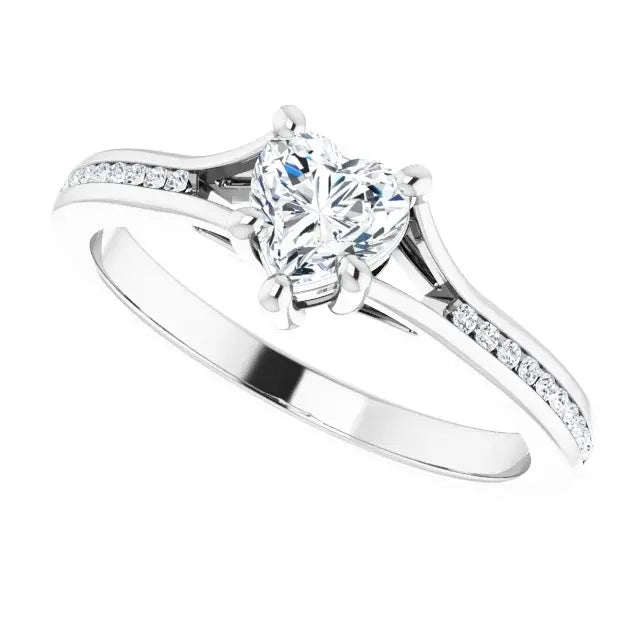 14K White Gold 1/2 CTW Heart Cut Diamond Engagement Ring with Channel-Set Accent Diamonds