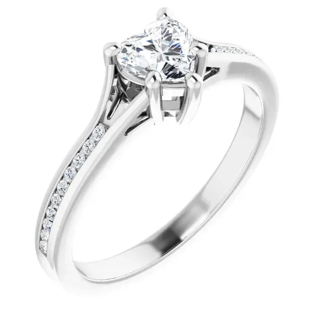 14K White Gold 1/2 CTW Heart Cut Diamond Engagement Ring with Channel-Set Accent Diamonds