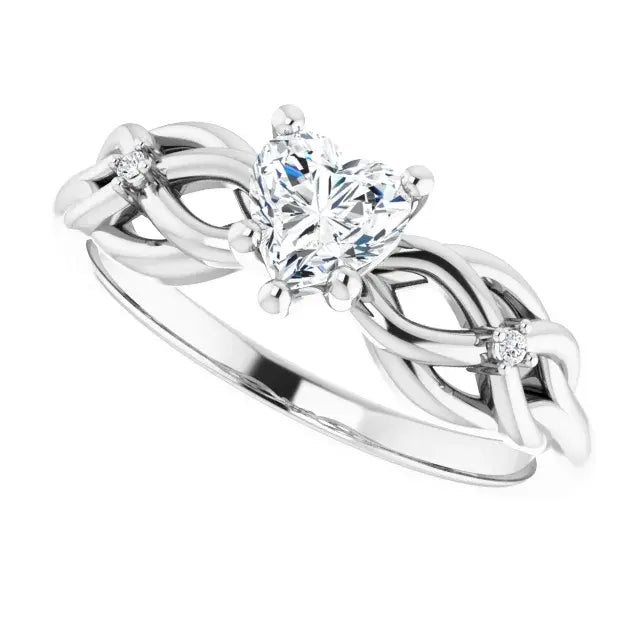 14K White Gold 1/2 CTW Heart Cut Diamond Ring with Celtic-Inspired Infinity Knot Design