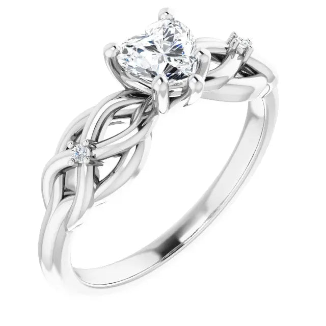 14K White Gold 1/2 CTW Heart Cut Diamond Ring with Celtic-Inspired Infinity Knot Design