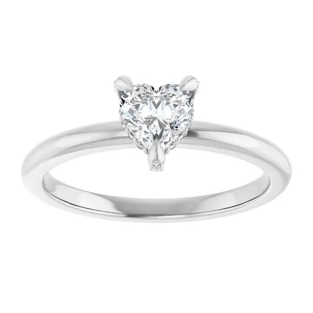 14K White Gold 1/2 CTW Heart Cut Diamond Solitaire Engagement Ring with Classic Claw Setting