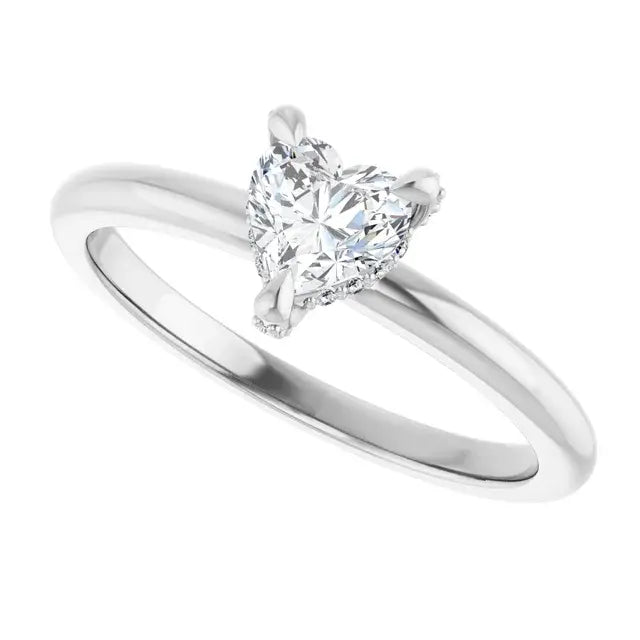 14K White Gold 1/2 CTW Heart Cut Diamond Solitaire Engagement Ring with Classic Claw Setting