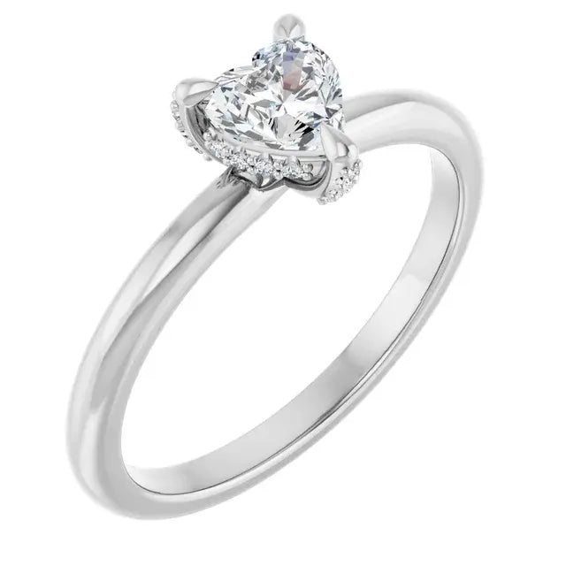 14K White Gold 1/2 CTW Heart Cut Diamond Solitaire Engagement Ring with Classic Claw Setting