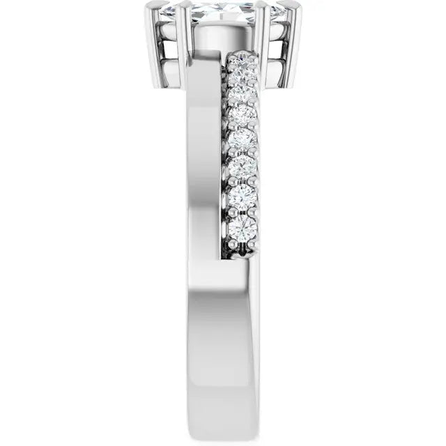 14K White Gold 1/2 CTW Marquise Cut Diamond Engagement Ring with Six-Prong Setting and Pavé Band