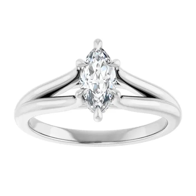 14K White Gold 1/2 CTW Marquise Cut Diamond Engagement Ring with Split Shank Design