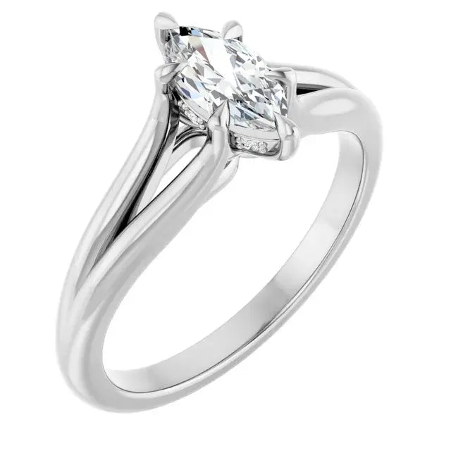 14K White Gold 1/2 CTW Marquise Cut Diamond Engagement Ring with Split Shank Design