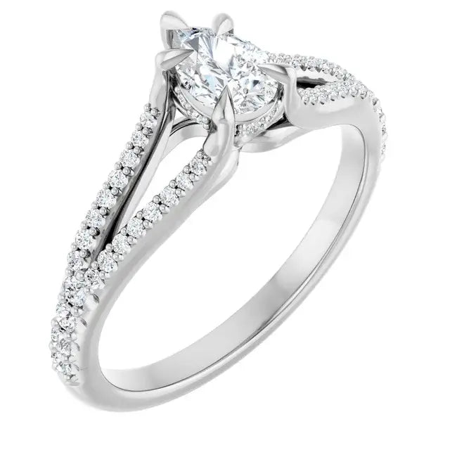 14K White Gold 1/2 CTW Pear-Shaped Diamond Engagement Ring with Split Shank and Pave Accents