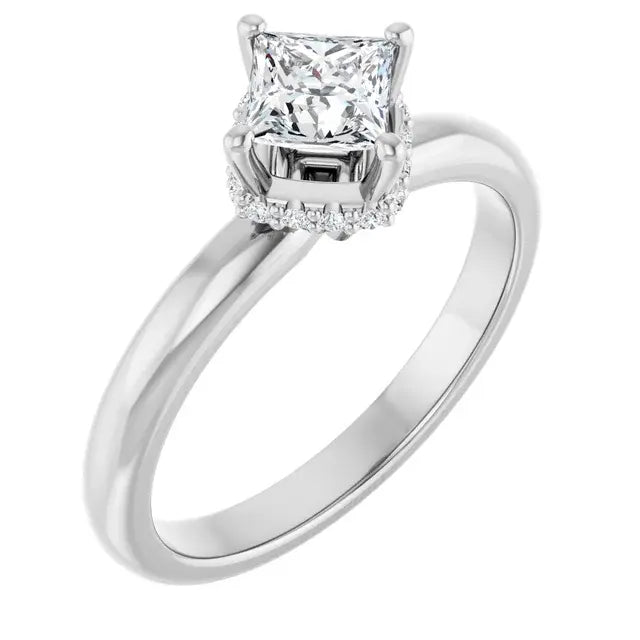 14K White Gold 1/2 CTW Princess-Cut Diamond Engagement Ring with Corner Halo Accent