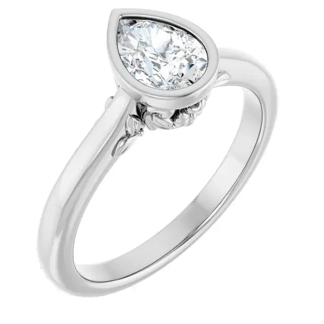 14K White Gold 1/2 CT Pear-Shaped Diamond Engagement Ring with Bezel Setting