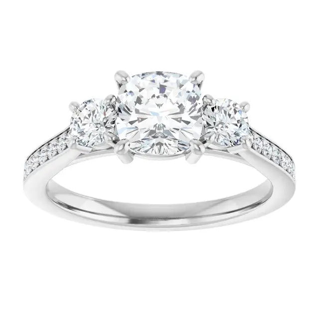 Diamond ring with three diamonds on a white background