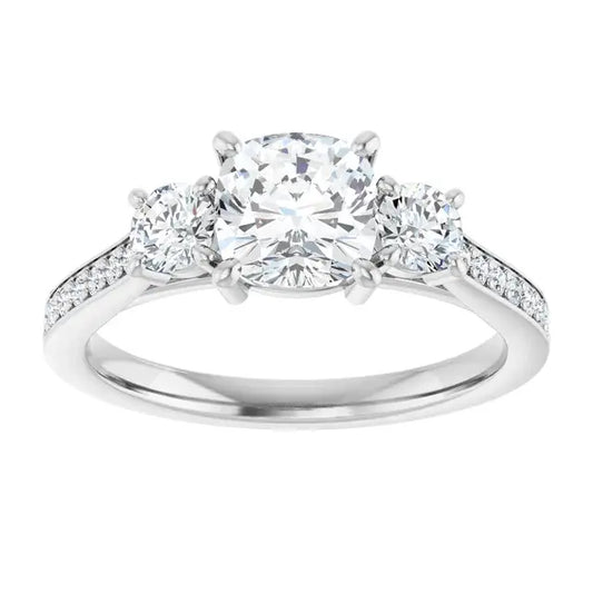 Diamond ring with three diamonds on a white background
