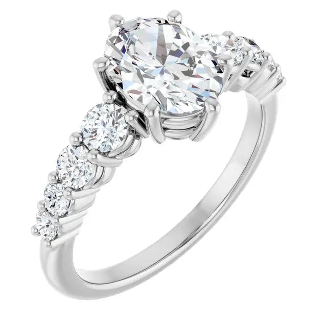 14K White Gold 1 3/4 CTW Oval-Cut Diamond Engagement Ring with Graduated Round Accents
