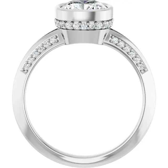 14K White Gold 1 3/8 CTW Cushion Cut Diamond Engagement Ring with Bezel Setting and Split Shank Pavé Accents
