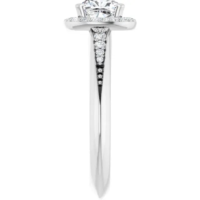 14K White Gold 1 3/8 CTW Cushion Cut Diamond Engagement Ring with Halo and Diamond Accents