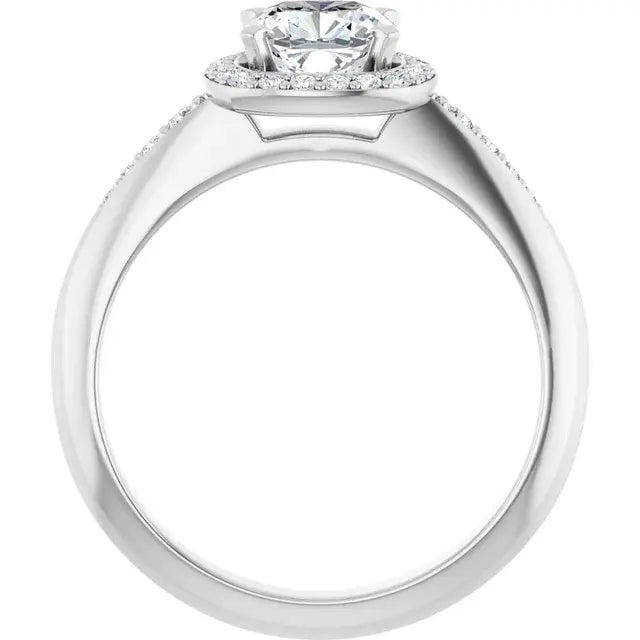 14K White Gold 1 3/8 CTW Cushion Cut Diamond Engagement Ring with Halo and Diamond Accents