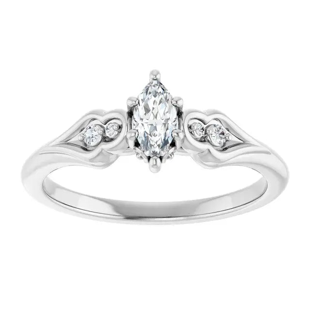 14K White Gold 1/3 CTW Marquise Cut Diamond Engagement Ring with Vintage-Inspired Scroll Accents