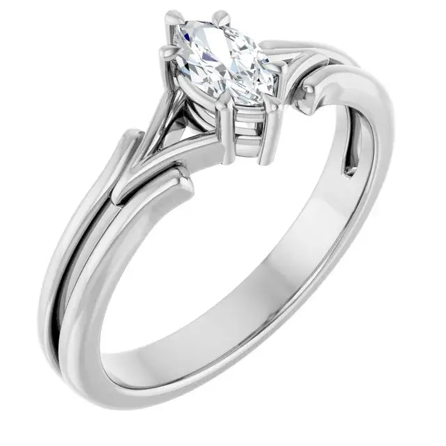 14K White Gold 1/3 CT Marquise-Cut Diamond Engagement Ring with Split Shank Design