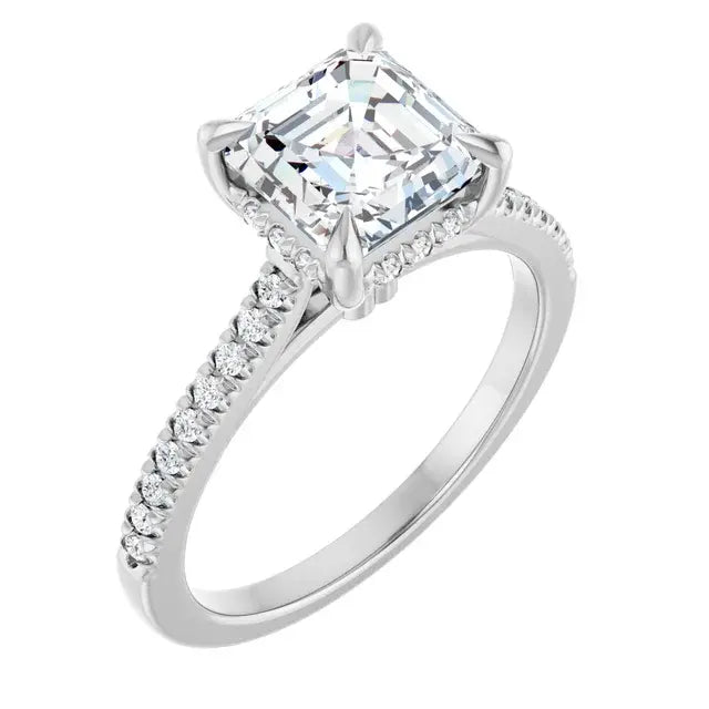 14K White Gold 1.40 CTW Asscher-Cut Diamond Engagement Ring with a Hidden Halo Setting