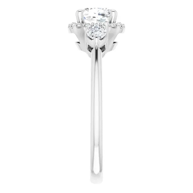 14K White Gold 1 5/8 CTW Cushion Cut Diamond Three-Stone Engagement Ring with Halo and Pear Accents