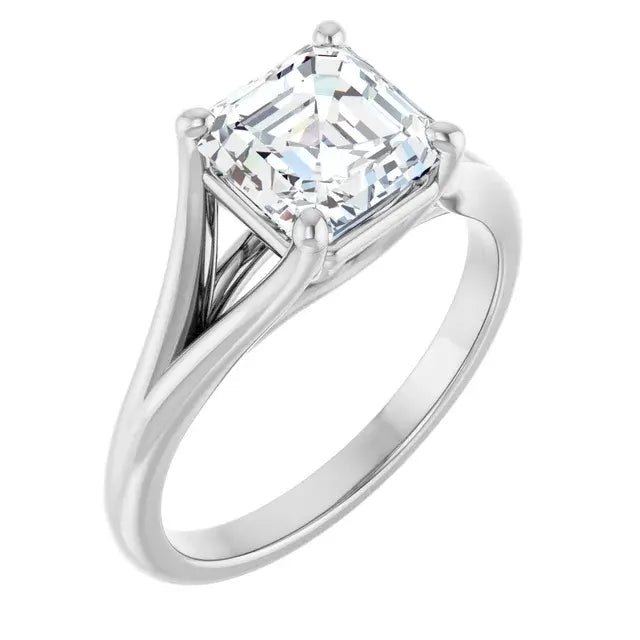 14K White Gold 1.91 CTW Asscher-Cut Diamond Engagement Ring with Split Shank Cathedral Setting