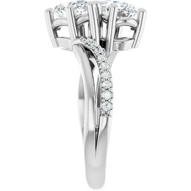 14K White Gold 1 9/10 CTW Pear-Shaped Two-Stone Diamond Bypass Engagement Ring with Pavé Accents