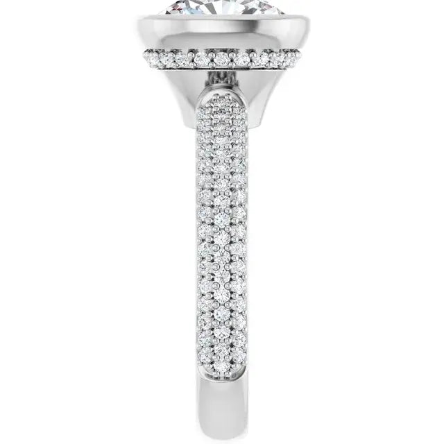 14K White Gold 1 CTW Cushion Cut Diamond Engagement Ring with Bezel Setting and Pavé Accents