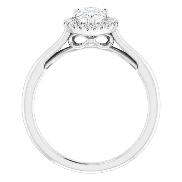 14K White Gold 1 CTW Pear-Shaped Diamond Halo Engagement Ring with Tapered Shank
