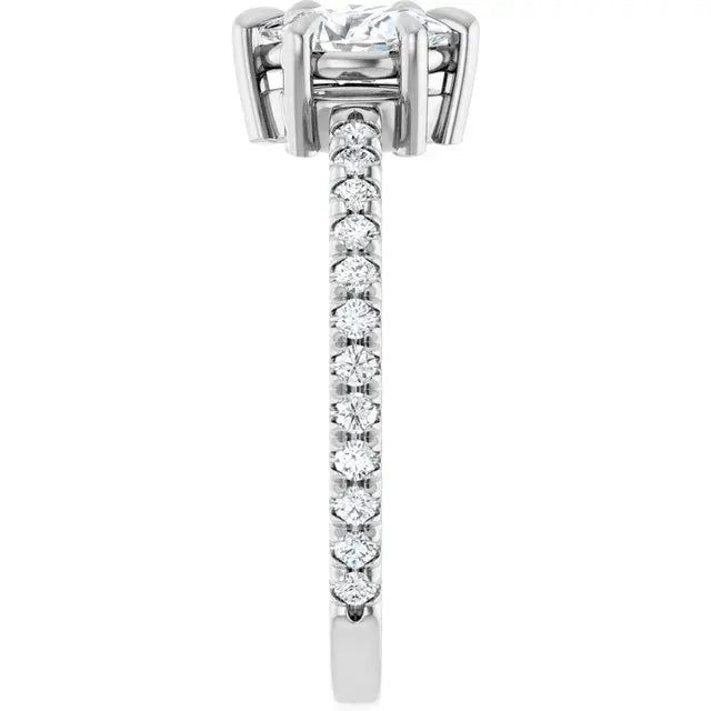 14K White Gold 1 CTW Pear-Shaped and Round Diamond Two-Stone Engagement Ring with Pavé Band