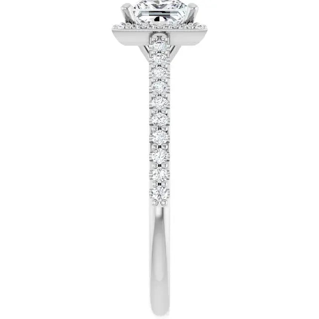14K White Gold 1 CTW Princess-Cut Diamond Engagement Ring with Halo and Pavé Accents