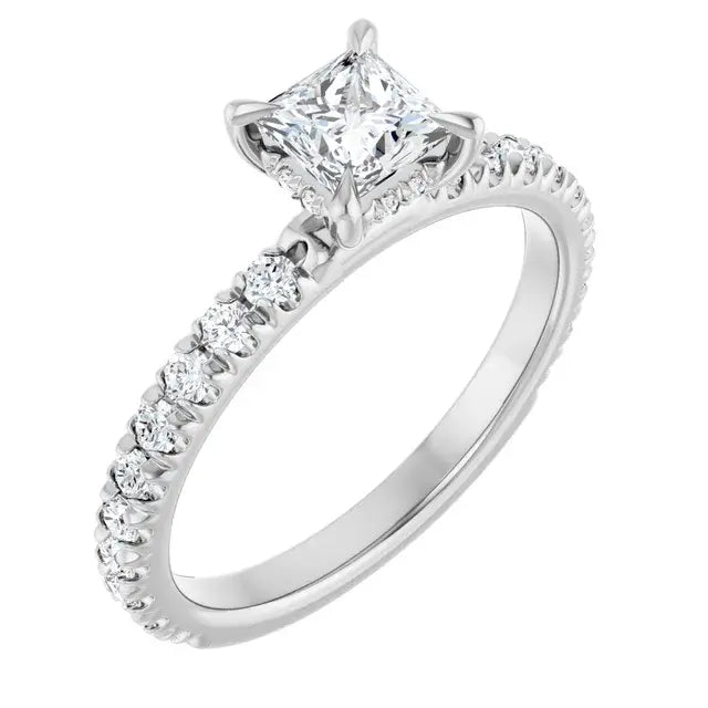 14K White Gold 1 CTW Princess-Cut Diamond Engagement Ring with Shared-Prong Band