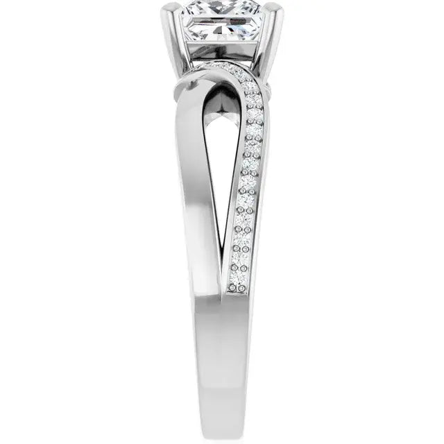 14K White Gold 1 CTW Princess Cut Diamond Engagement Ring with Twisted Pavé Shank