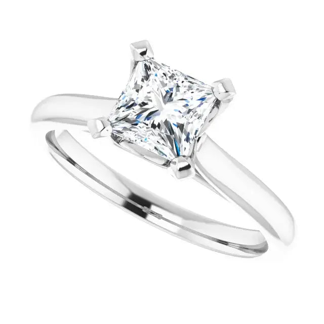 14K White Gold 1 CTW Princess Cut Diamond Engagement Ring with Twisted Pavé Shank