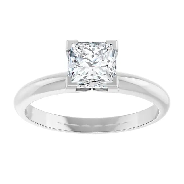 14K White Gold 1 CTW Princess Cut Diamond Solitaire Engagement Ring with V Prongs