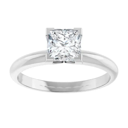 14K White Gold 1 CTW Princess Cut Diamond Solitaire Engagement Ring with V Prongs