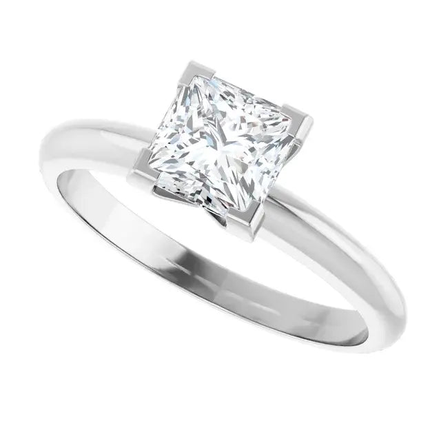14K White Gold 1 CTW Princess Cut Diamond Solitaire Engagement Ring with V Prongs