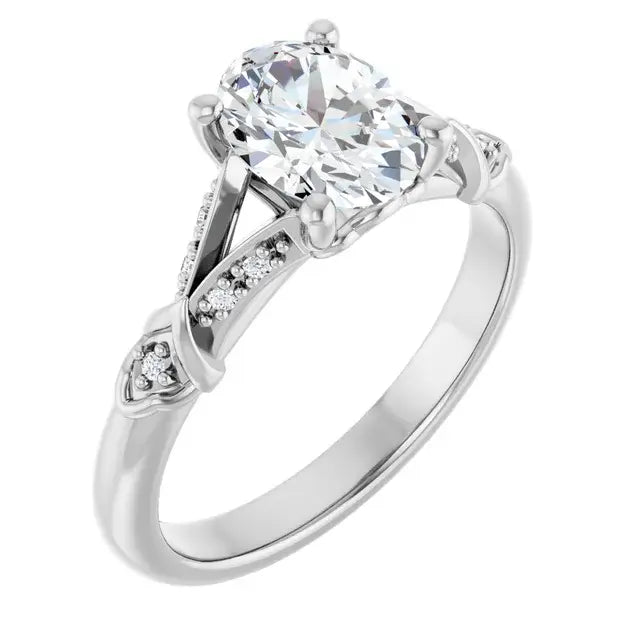 14K White Gold 1 CT Oval-Cut Diamond Engagement Ring with Vintage Filigree and Pave Accents