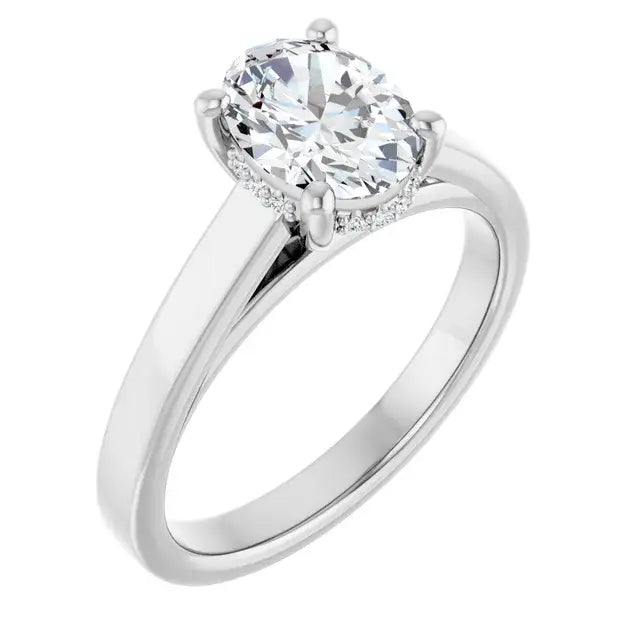 14K White Gold 1 CT Oval-Cut Diamond Solitaire Engagement Ring with Classic Tapered Band