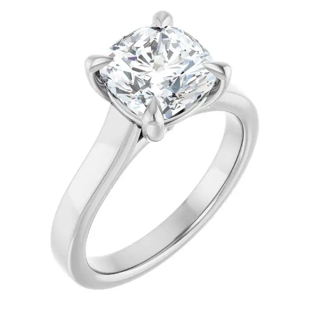 14K White Gold 2.01 CTW Cushion Cut Diamond Solitaire Engagement Ring with a Claw Prong Setting