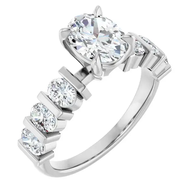 14K White Gold 2 CTW Oval-Cut Diamond Engagement Ring with Channel-Set Round Accents