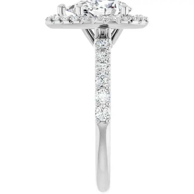 14K White Gold 2 CTW Pear-Shaped Diamond Halo Engagement Ring with Pavé Band