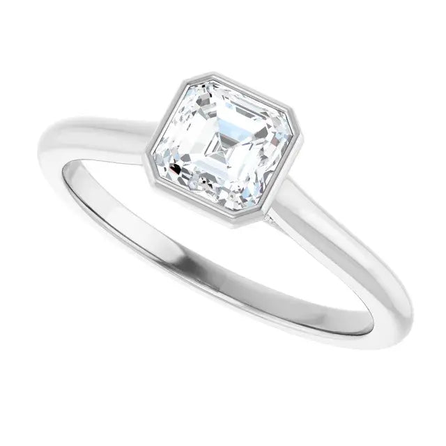 14K White Gold 3/4 CTW Asscher-Cut Diamond Bezel-Set Solitaire Engagement Ring