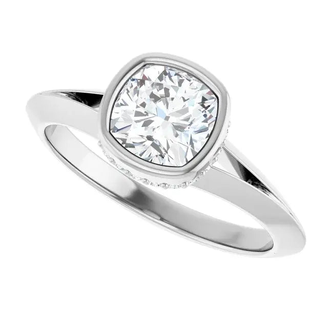14K White Gold 3/4 CTW Cushion Cut Diamond Solitaire Engagement Ring with Bezel Setting