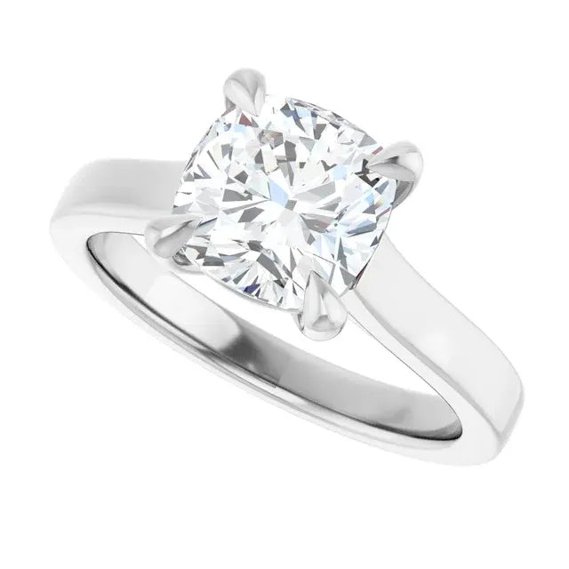 14K White Gold 3/4 CTW Cushion Cut Diamond Solitaire Engagement Ring with Claw Prongs