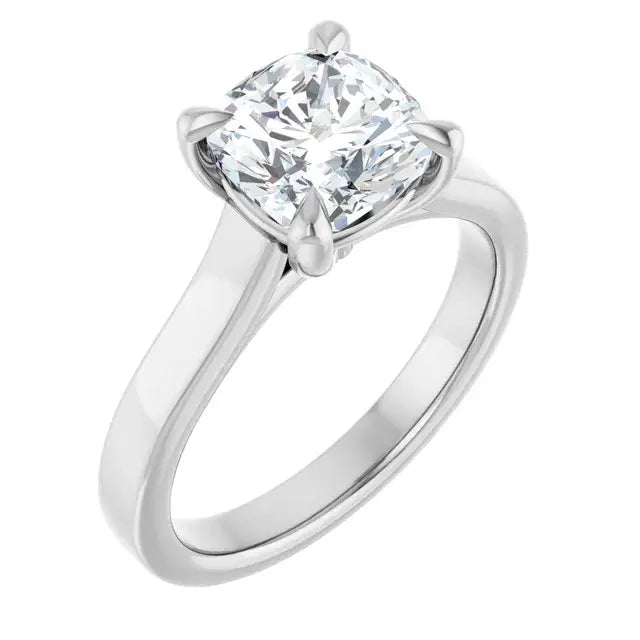 14K White Gold 3/4 CTW Cushion Cut Diamond Solitaire Engagement Ring with Claw Prongs