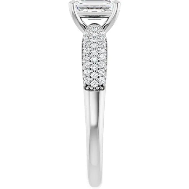 14K White Gold 3/4 CTW Emerald Cut Diamond Engagement Ring with Tapered Pavé Shoulders