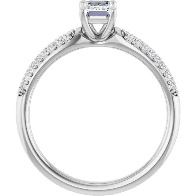 14K White Gold 3/4 CTW Emerald Cut Diamond Engagement Ring with Tapered Pavé Shoulders